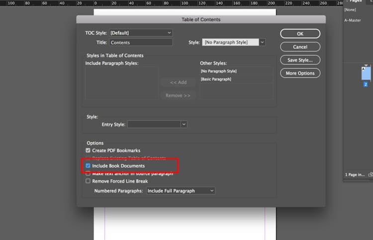 Setting up the TOC to include book documents.